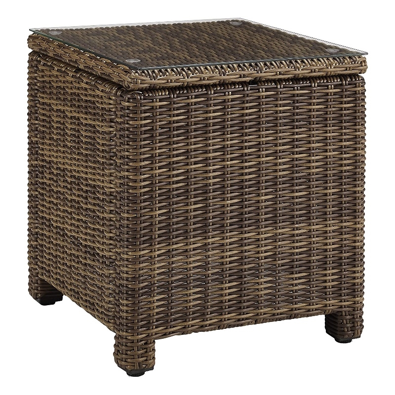 Afuera Living Wicker Rattan Patio End Table in Brown Finish
