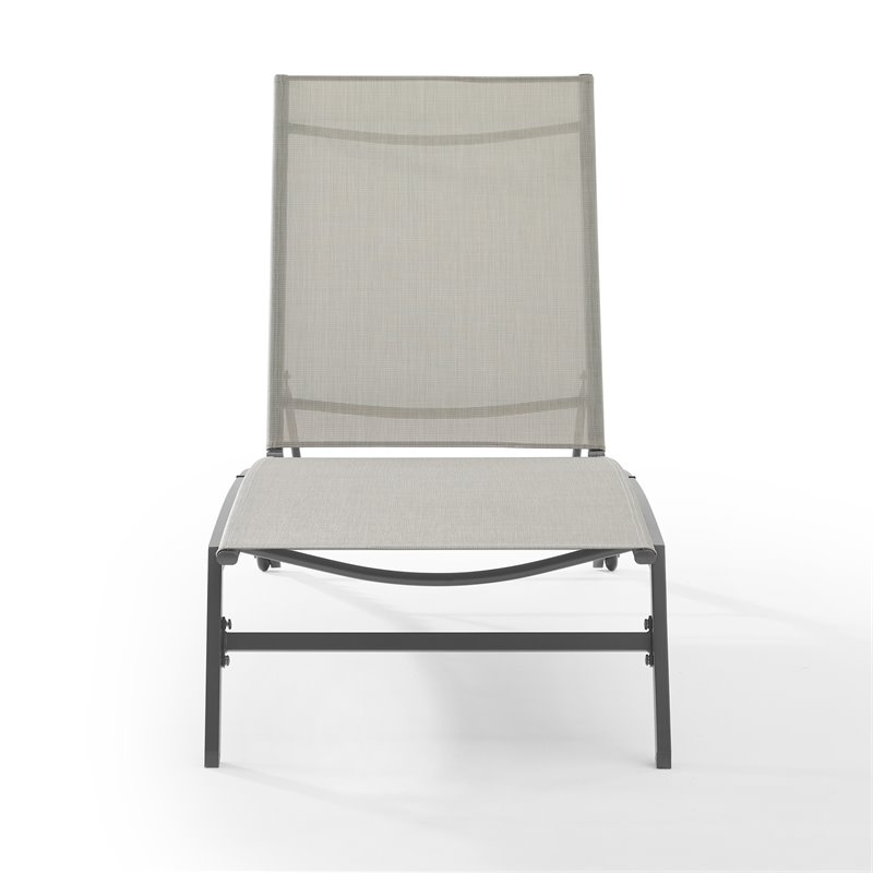 Afuera Living Modern Sling Chaise Lounge in Light Gray and Black Metal