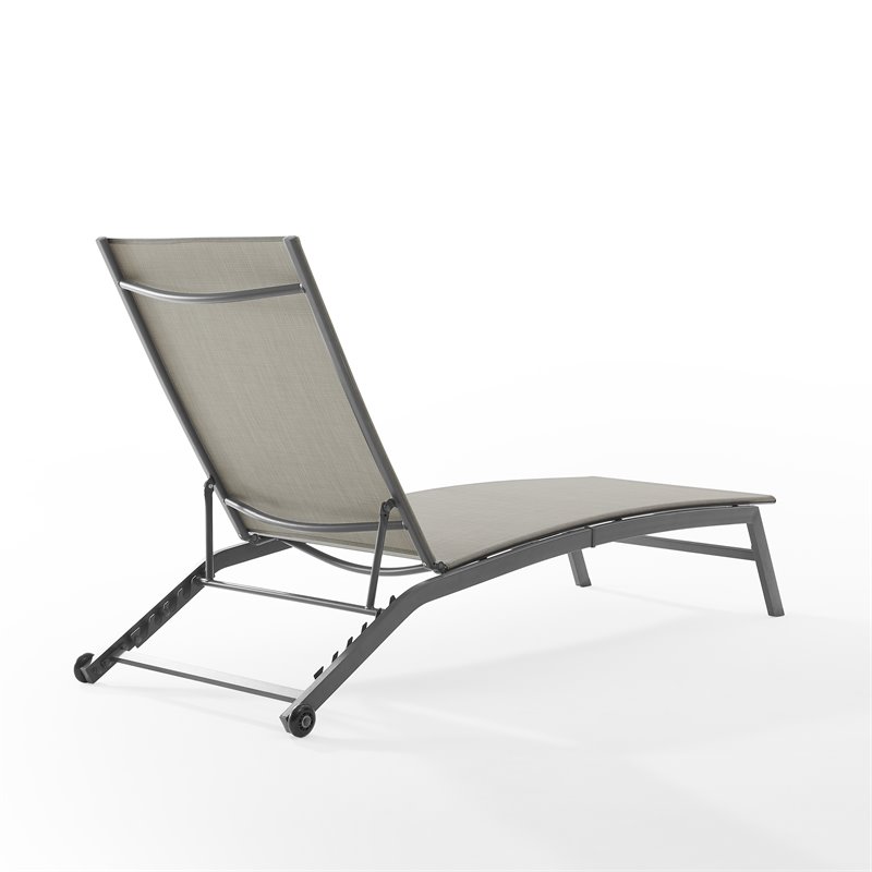 Afuera Living Modern Sling Chaise Lounge in Light Gray and Black Metal