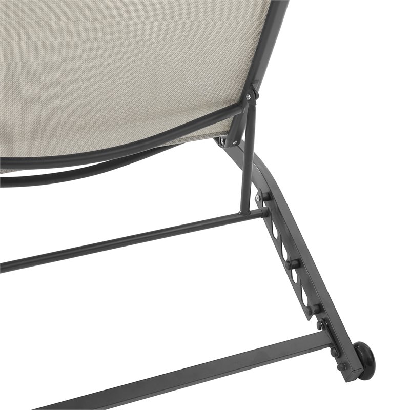 Afuera Living Modern Sling Chaise Lounge in Light Gray and Black Metal