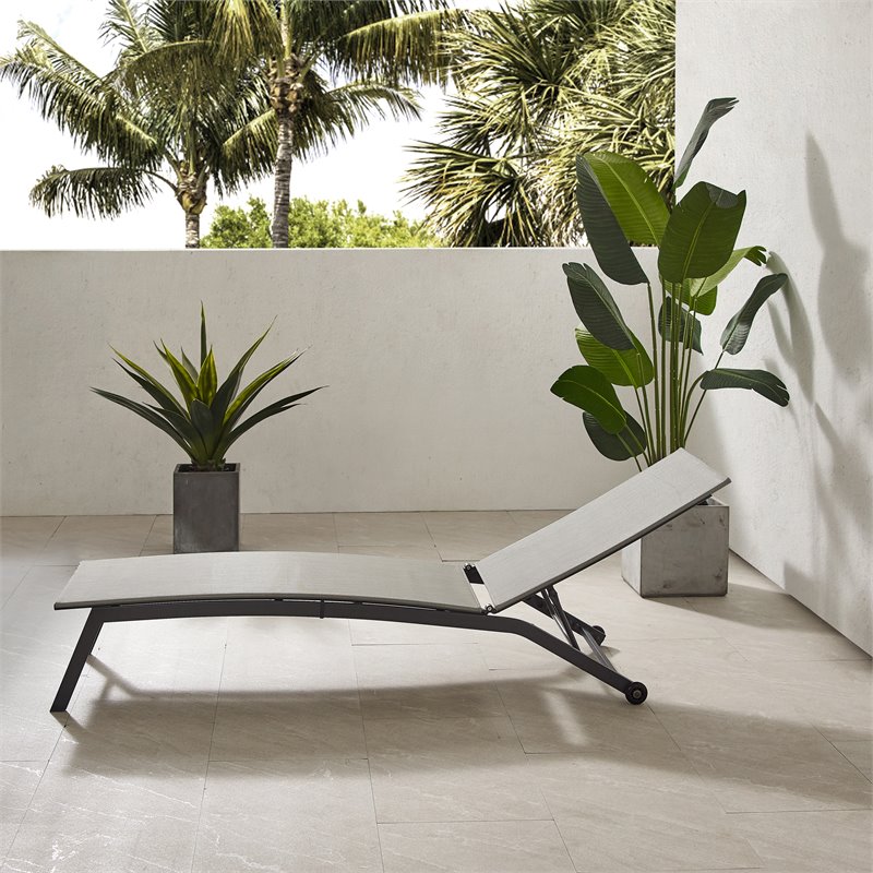 Afuera Living Modern Sling Chaise Lounge in Light Gray and Black Metal