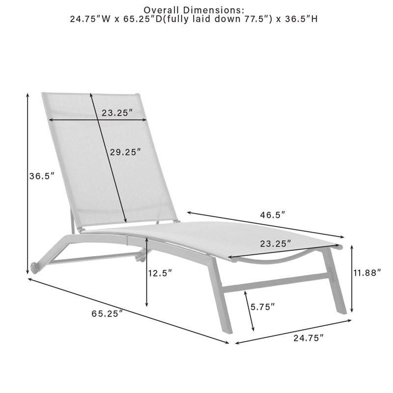 Afuera Living Modern Sling Chaise Lounge in Light Gray and Black Metal