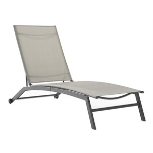 Afuera Living Modern Sling Chaise Lounge in Light Gray and Black Metal