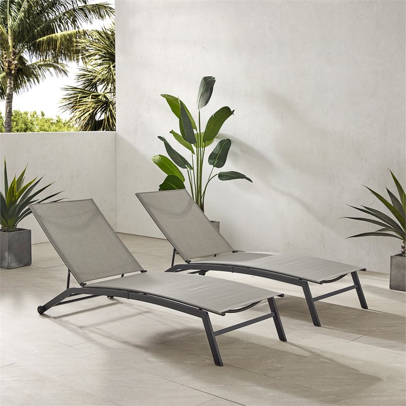 Afuera Living Metal Sling Chaise Lounge Set in Matte Black and Light Gray