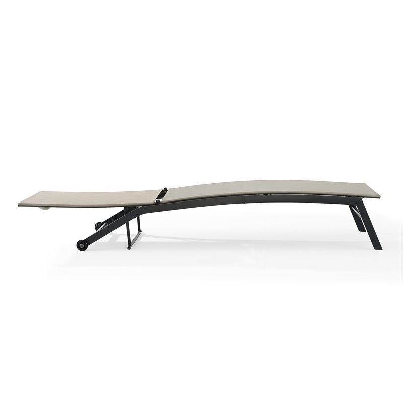Afuera Living Metal Sling Chaise Lounge Set in Matte Black and Light Gray