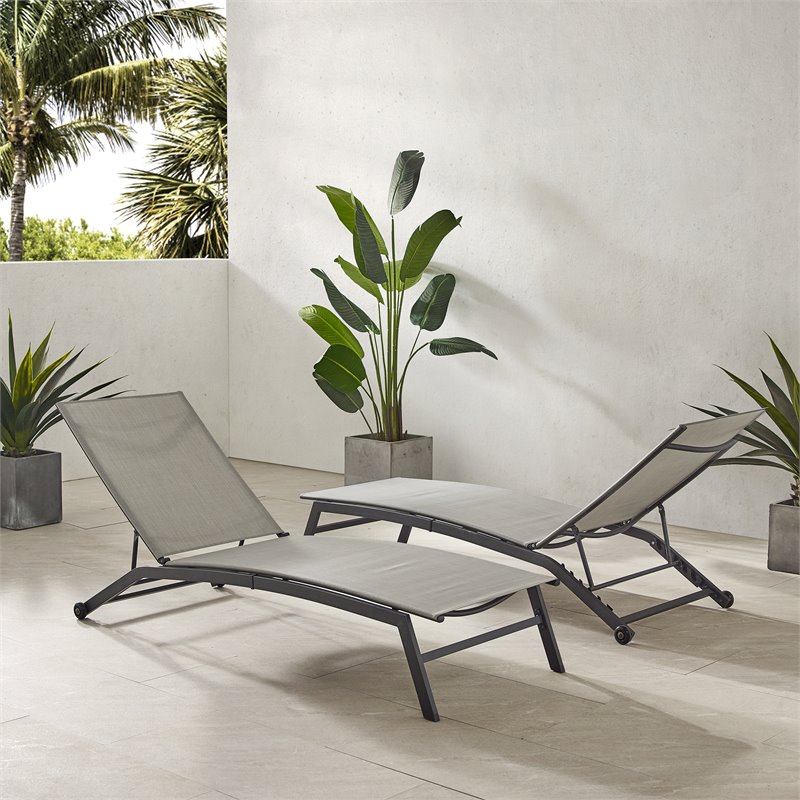 Afuera Living Metal Sling Chaise Lounge Set in Matte Black and Light Gray