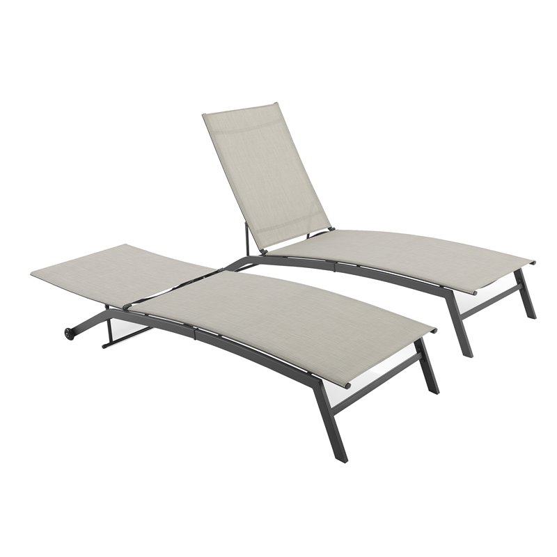 Afuera Living Metal Sling Chaise Lounge Set in Matte Black and Light Gray