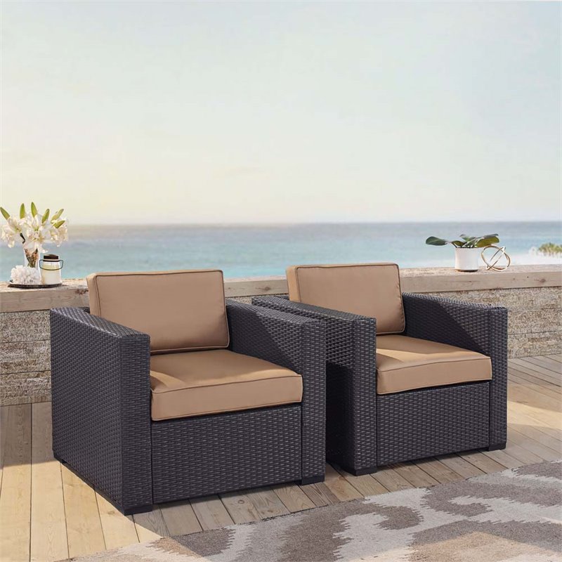 Afuera Living Patio Wicker Arm Chair Fabric in Brown/Mocha (Set of 2)