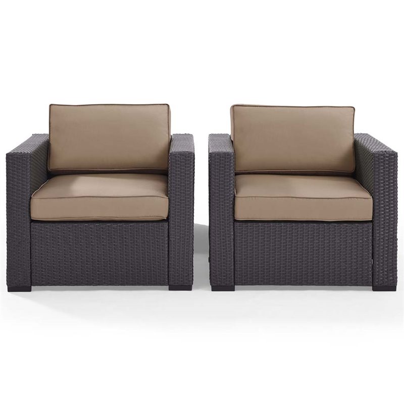 Afuera Living Patio Wicker Arm Chair Fabric in Brown/Mocha (Set of 2)