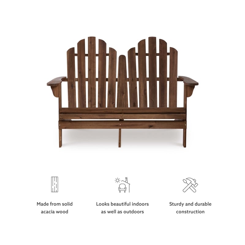 Afuera Living Outdoor Double Bench Solid Acacia Wood in Acorn Brown