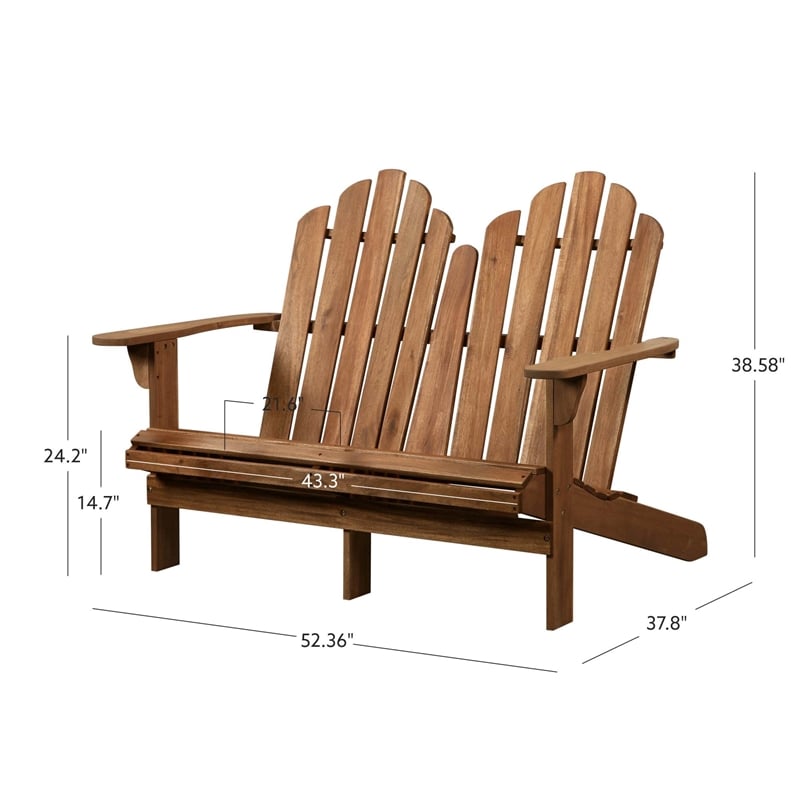 Afuera Living Outdoor Double Bench Solid Acacia Wood in Acorn Brown
