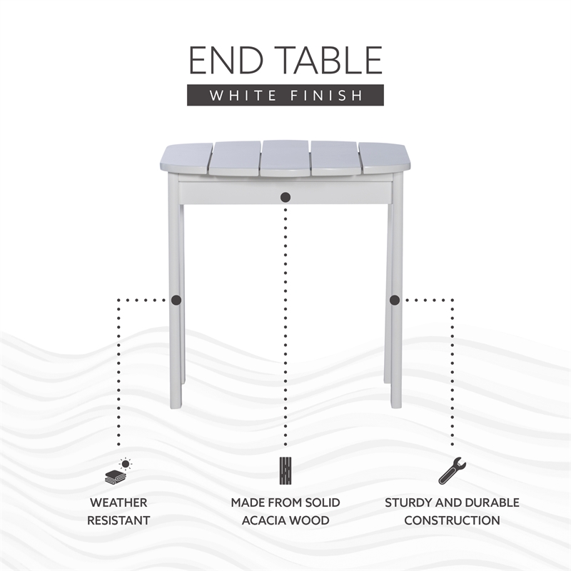 Afuera Living Outdoor Side Table Solid Acacia Wood in White Stain