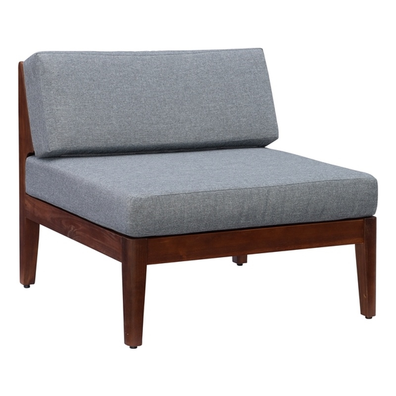 Afuera Living Outdoor Middle Chair Acacia Wood with Gray Cushions in Walnut