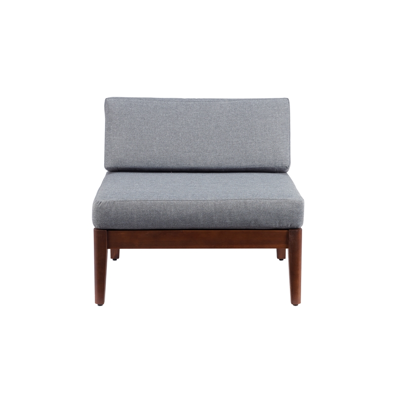 Afuera Living Outdoor Middle Chair Acacia Wood with Gray Cushions in Walnut