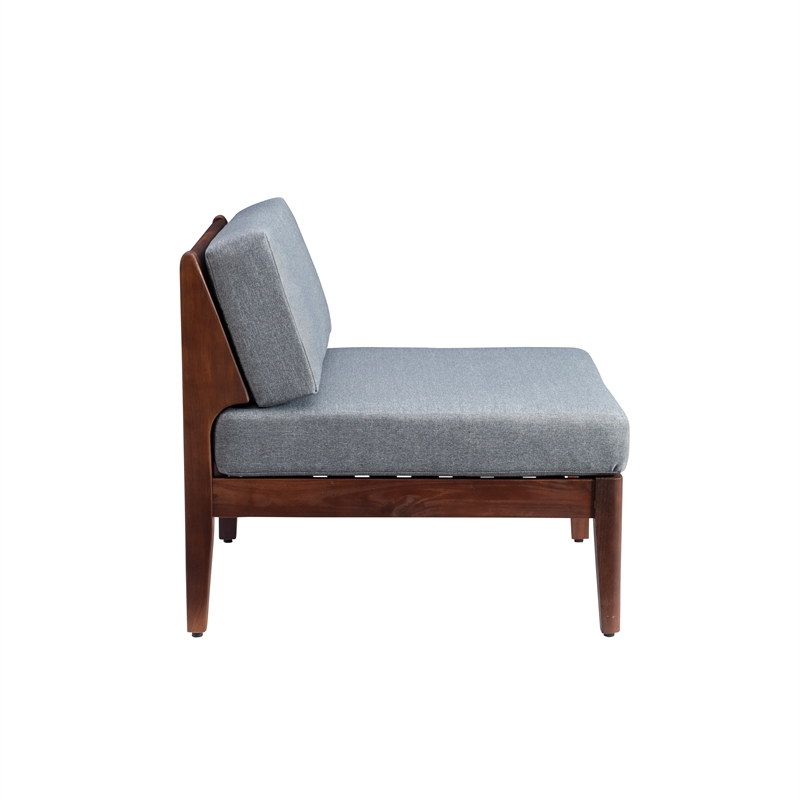 Afuera Living Outdoor Middle Chair Acacia Wood with Gray Cushions in Walnut