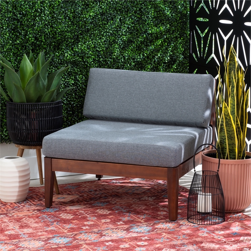 Afuera Living Outdoor Middle Chair Acacia Wood with Gray Cushions in Walnut