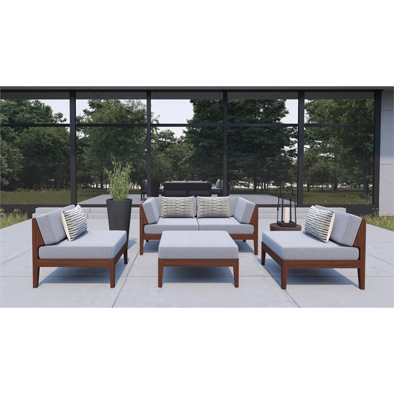Afuera Living Outdoor Middle Chair Acacia Wood with Gray Cushions in Walnut