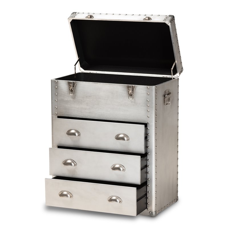 Afuera Living Serge Silver Metal 3-Drawer Storage Chest