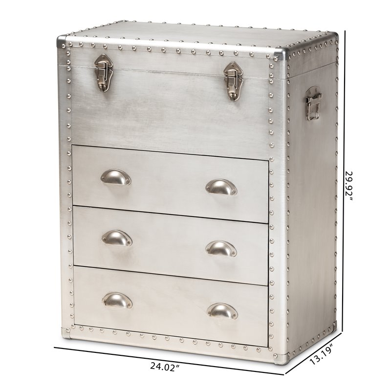 Afuera Living Serge Silver Metal 3-Drawer Storage Chest