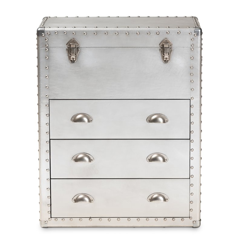 Afuera Living Serge Silver Metal 3-Drawer Storage Chest