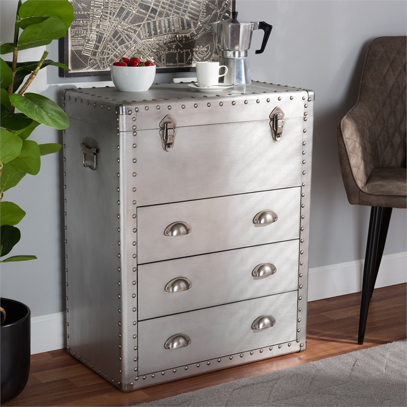 Afuera Living Serge Silver Metal 3-Drawer Storage Chest
