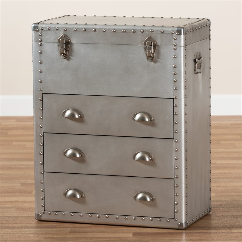 Afuera Living Serge Silver Metal 3-Drawer Storage Chest