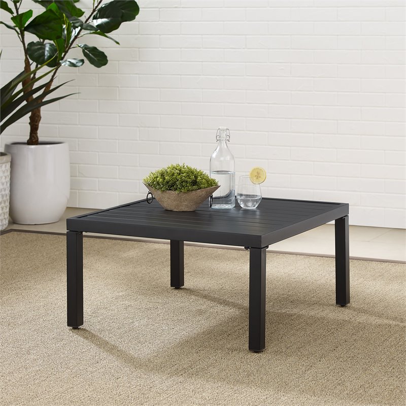 Afuera Living Matte Black Outdoor Metal Coffee Table with Slatted Top