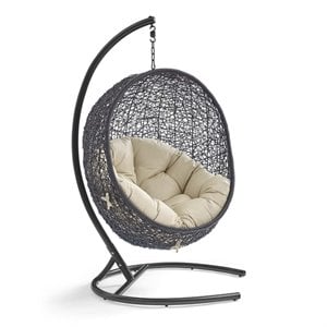 Afuera Living Outdoor Rattan Swing Chair with Stand in Black and Beige