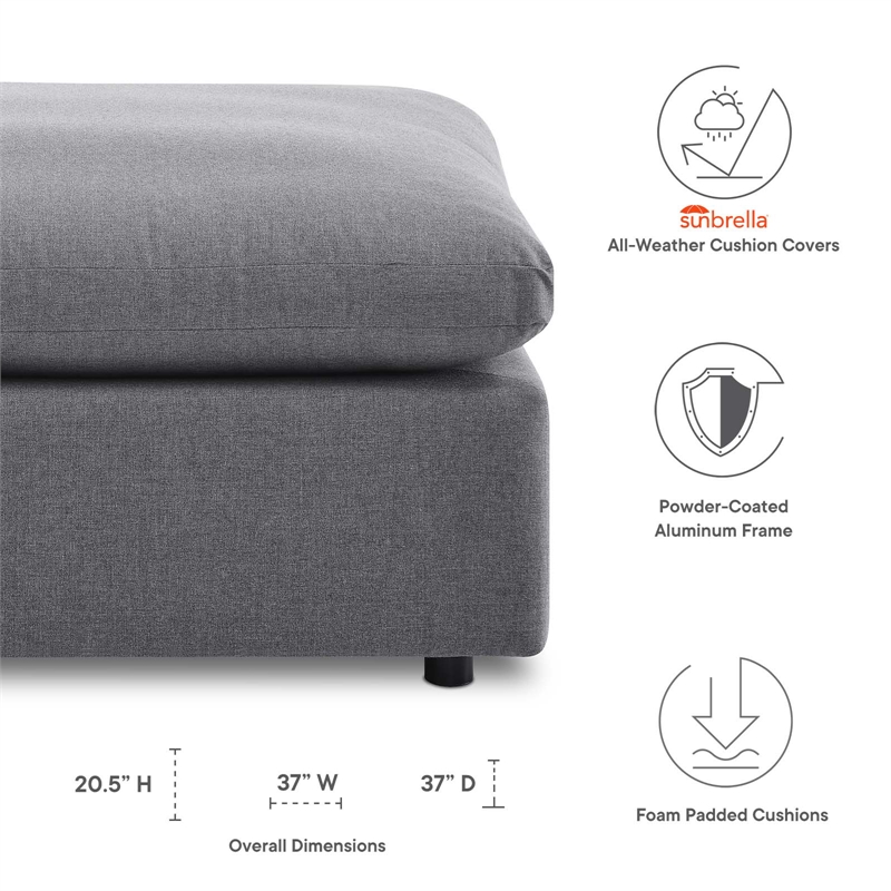 Afuera Living Modern Outdoor Patio Ottoman in Gray Finish