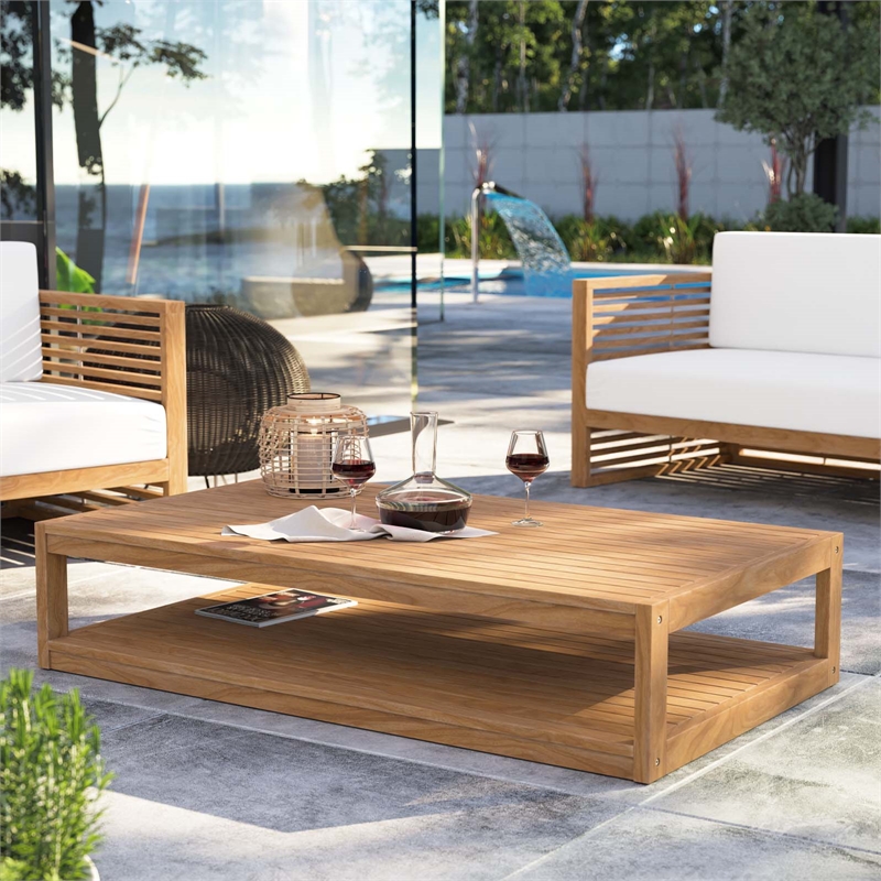 Afuera Living Rectangular Teak Patio Coffee Table in Natural Finish