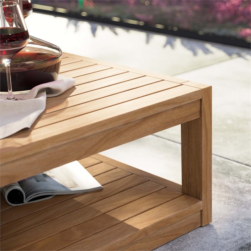Afuera Living Rectangular Teak Patio Coffee Table in Natural Finish