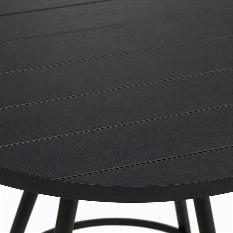 Afuera Living Outdoor Metal Pub Set with Beige Striped Fabric and Black Frame