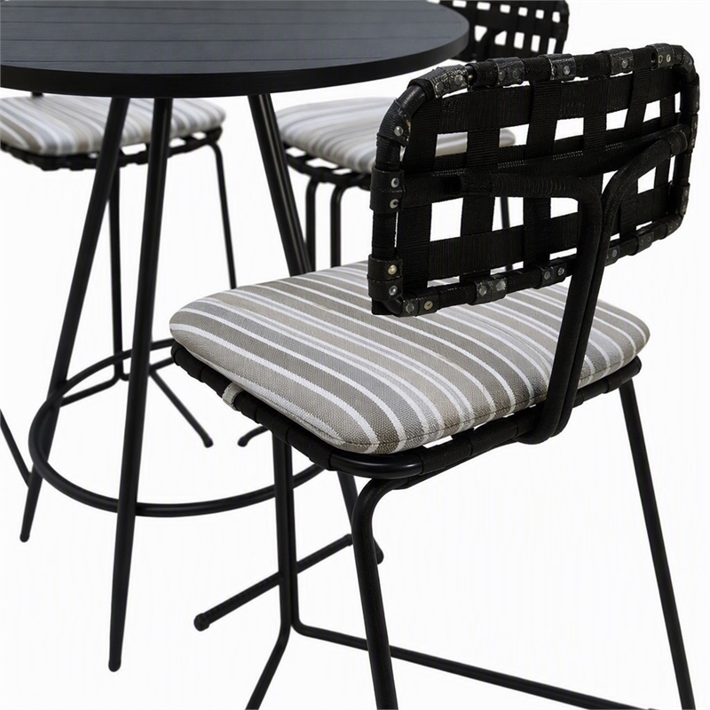 Afuera Living Outdoor Metal Pub Set with Beige Striped Fabric and Black Frame