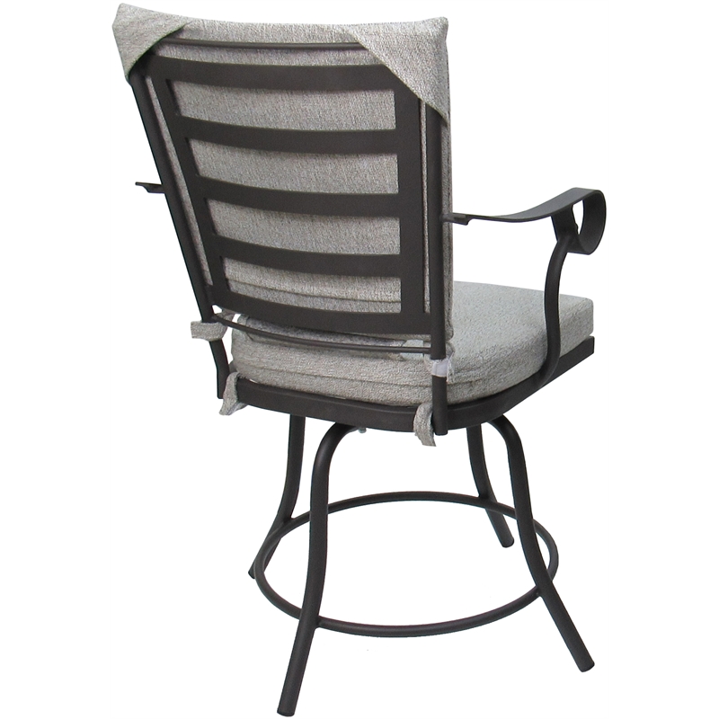 Afuera Living Outdoor Swivel Dining Chair with White Linen Fabric and Gray Frame