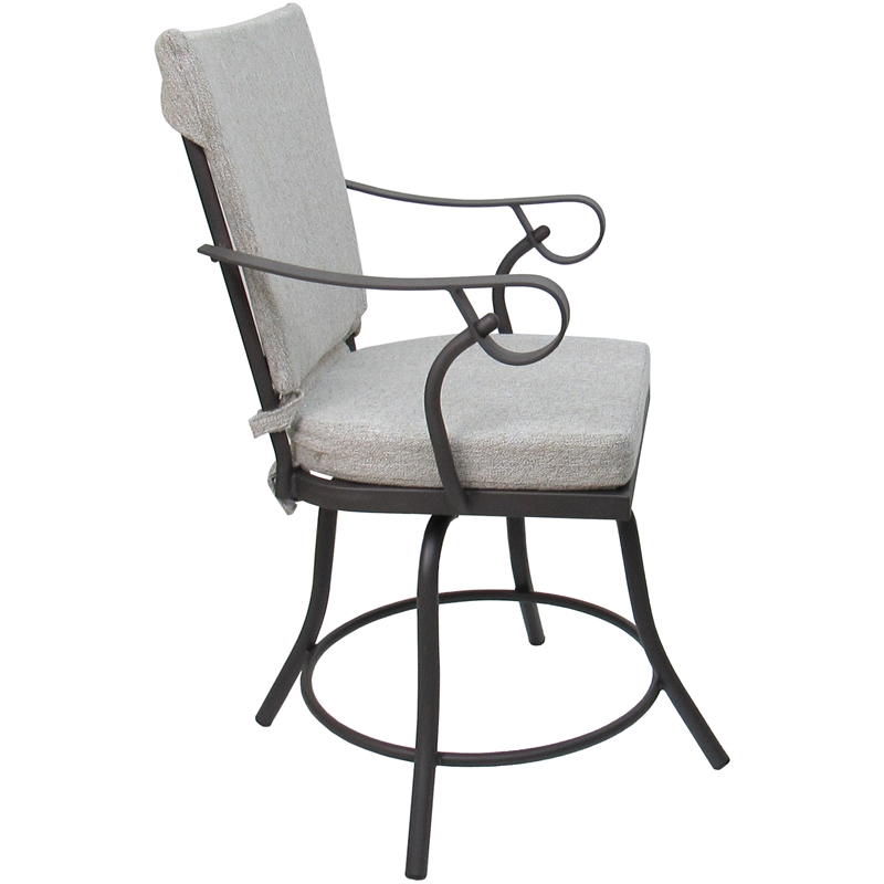 Afuera Living Outdoor Swivel Dining Chair with White Linen Fabric and Gray Frame