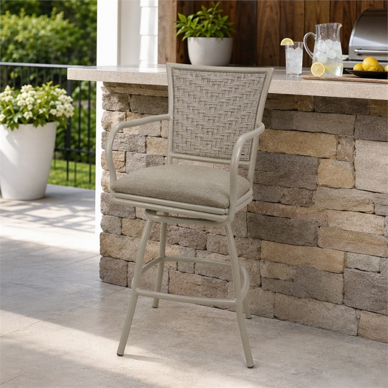 Afuera Living Erin 30 in Bar Stool in Knobbly Taupe Fabric