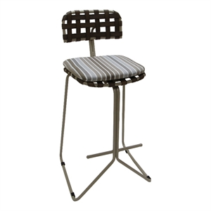 Afuera Living Outdoor Metal Bar Stool 30&quot Beige Striped Fabric Beige Frame