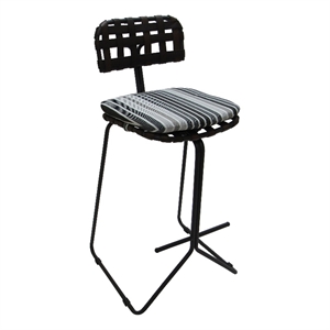 Afuera Living Outdoor Metal Bar Stool 30&quot Gray Striped Fabric Gray Frame