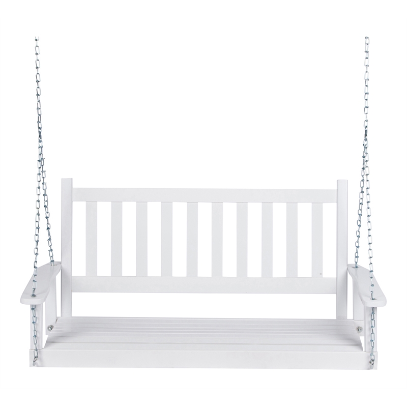 Afuera Living Hardwood Porch Swing with Hanging Chains in White Finish