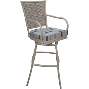 Afuera Living 30&quot Metal Bar Stool with Blue and Beige Fabric Cushions
