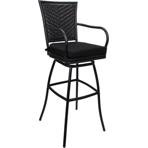 Afuera Living 30&quot Metal Bar Stool with Black Fabric Cushions and Arms