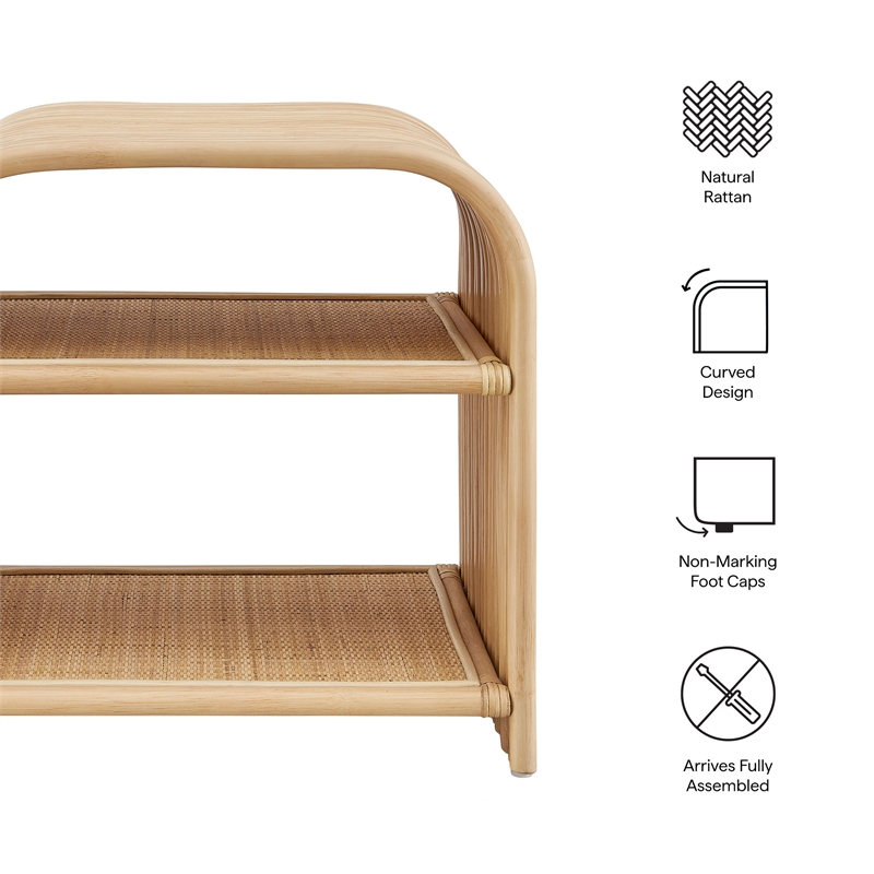 Afuera Living Curved Natural Rattan Side Table with Fixed Shelf