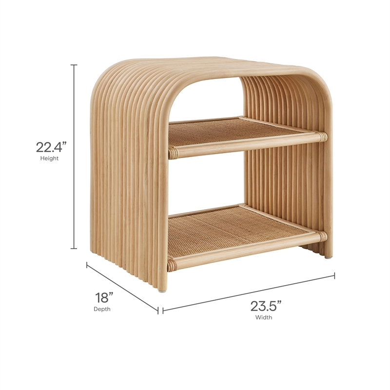 Afuera Living Curved Natural Rattan Side Table with Fixed Shelf
