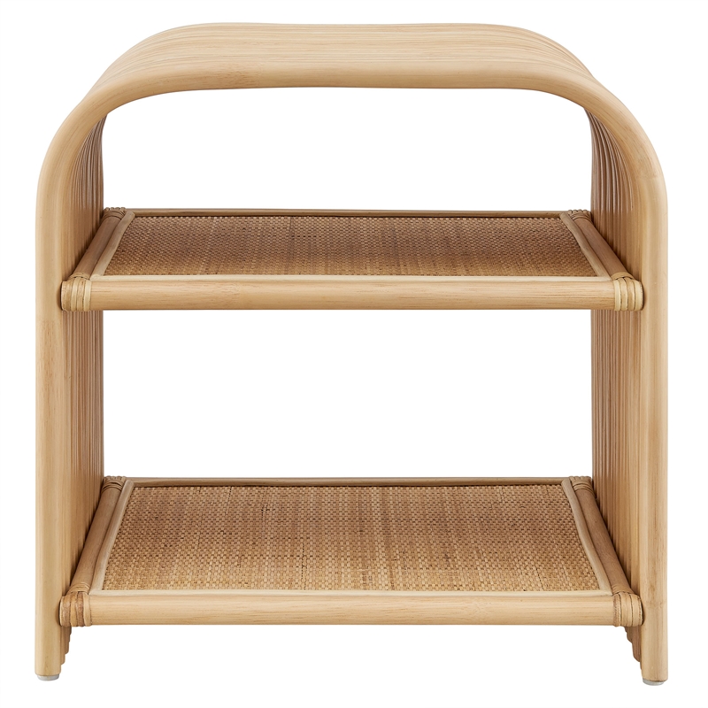 Afuera Living Curved Natural Rattan Side Table with Fixed Shelf