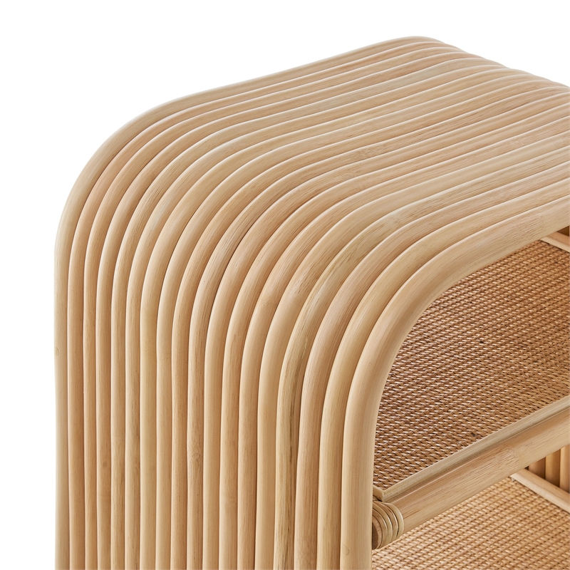 Afuera Living Curved Natural Rattan Side Table with Fixed Shelf