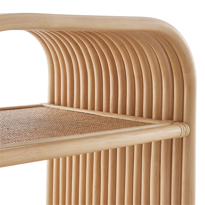 Afuera Living Curved Natural Rattan Side Table with Fixed Shelf