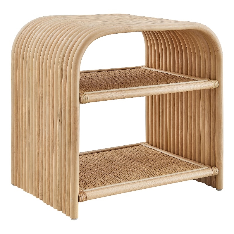 Afuera Living Curved Natural Rattan Side Table with Fixed Shelf