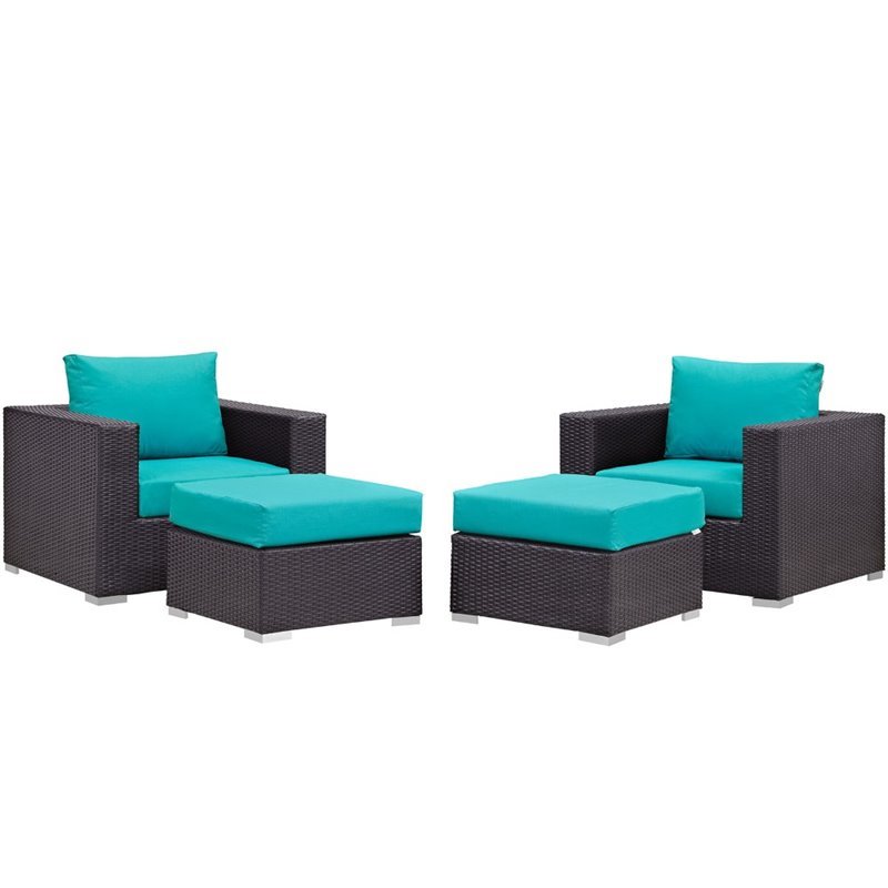 Afuera Living 4-Piece Rattan Patio Sectional Set in Turquoise and Espresso