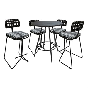 Afuera Living Outdoor/Indoor Metal Pub Set with Gray Striped Fabric Stool