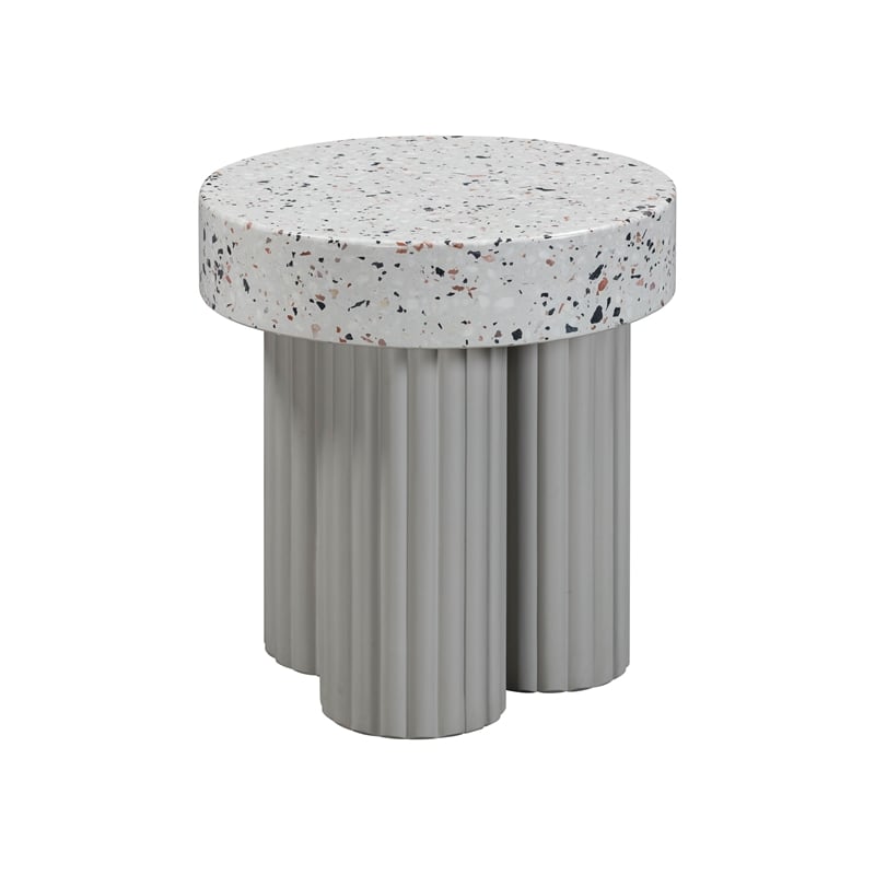 Afuera Living Round Faux Terrazzo Side Table in Gray Concrete Finish